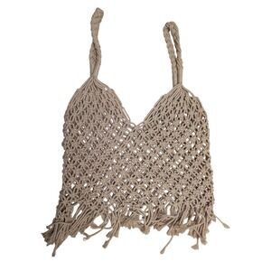 Macrame Crochet Fringe Tank Top Boho Festival Beach Swim Cover-Up Vacation